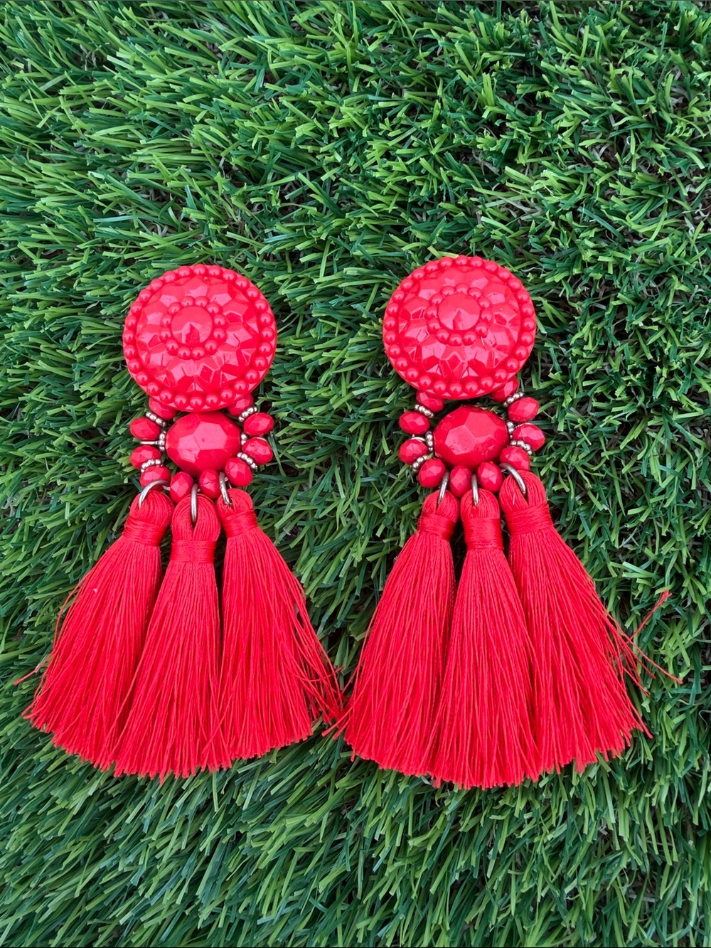 Red Tassel Statement Earrings - Women Jewelry